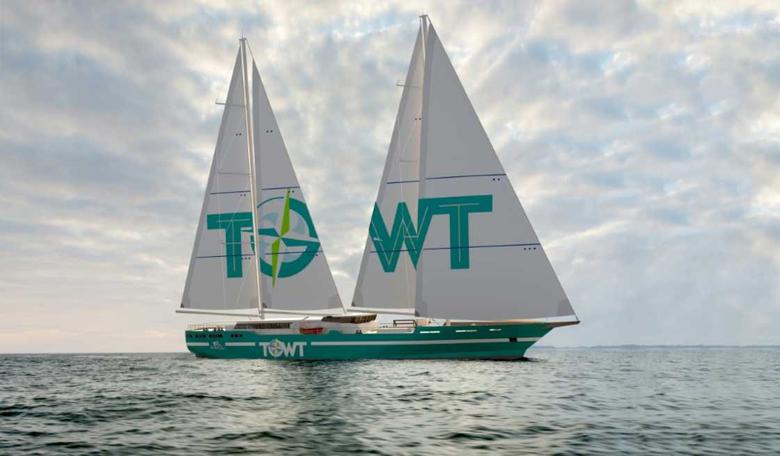 A 3D view of a prototype of the first cargo sailboat operated by TOWT A 3D view of a prototype of the first cargo sailboat operated by TOWT