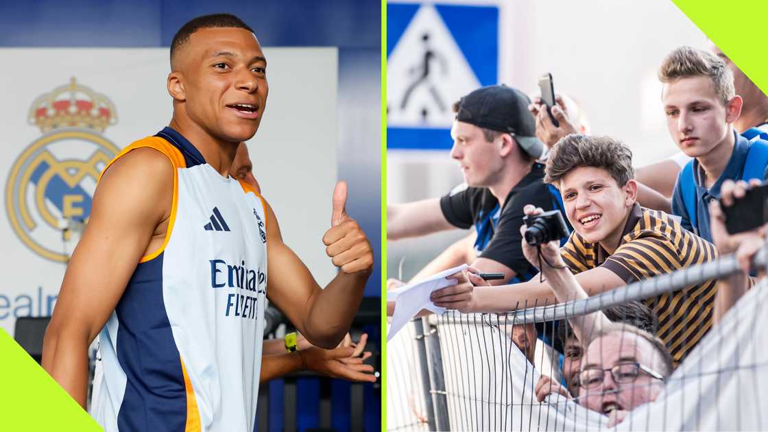 Kylian Mbappe enjoyed 'crazy' love from fans of Real Madrid, who queued in wait for the Frenchman's autograph. Photos by Victor Carretero and Victor Carretero.