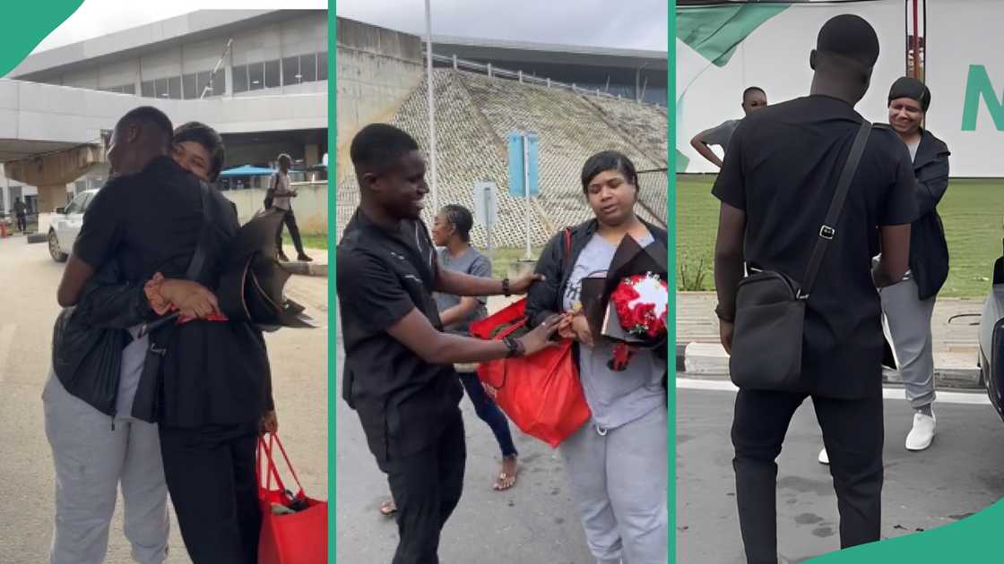 Netizens react as wife visits Nigeria a second time for her husband, their video trends