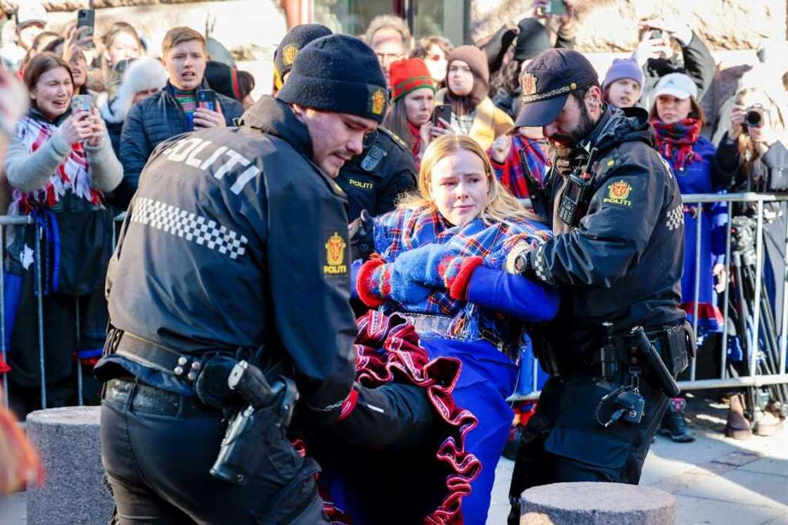 Indigenous Sami activists protested against illegally built wind farms on their land Indigenous Sami activists protested against illegally built wind farms on their land