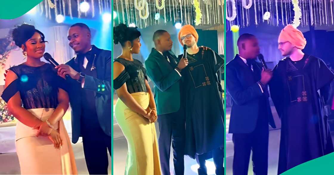 MC Turns Matchmaker as He Pairs Beautiful Nigerian Lady and Oyinbo Man At Wedding Ceremony