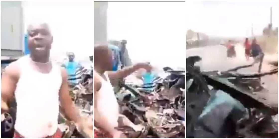 Nigerian Man Escapes Death as Trailer Completely Crushes His Car, Video of His Vehicle Sparks Huge Reactions Nigerian Man Escapes Death as Trailer Completely Crushes His Car, Video of His Vehicle Sparks Huge Reactions