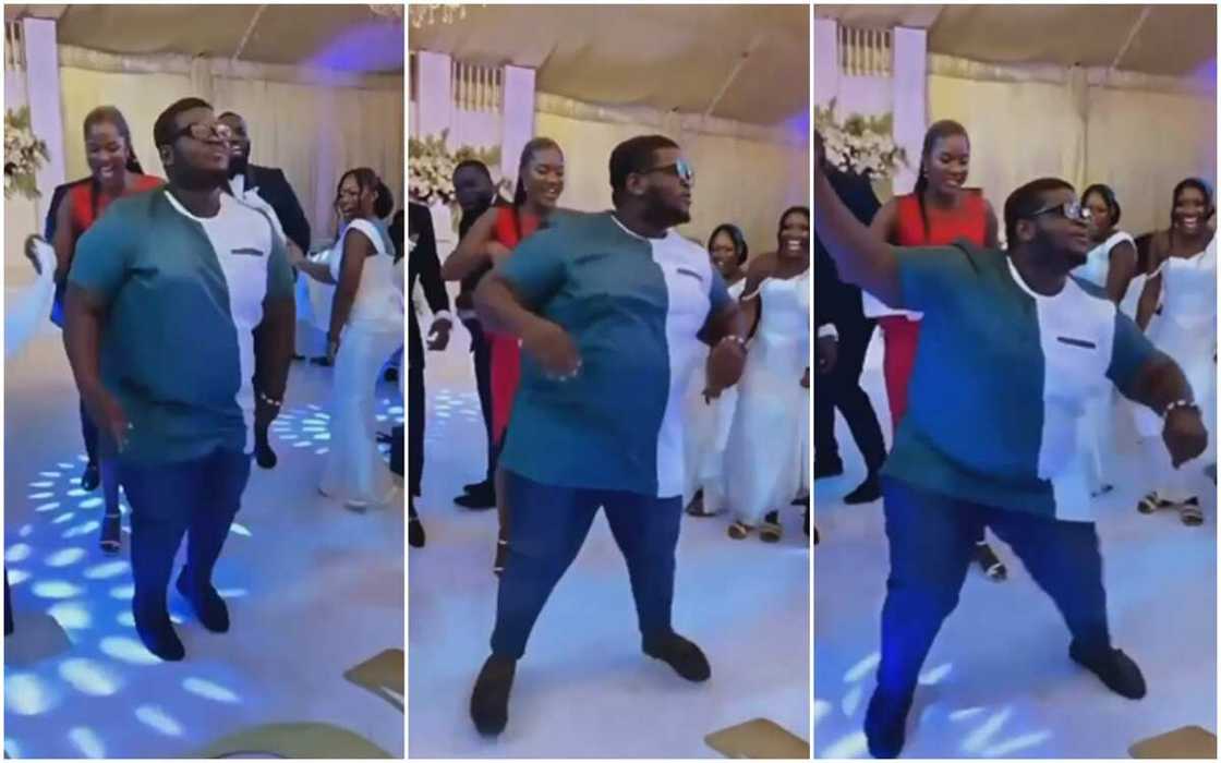 Plus-size man causes a stir with stunning dance at a wedding reception. Plus-size man causes a stir with stunning dance at a wedding reception.