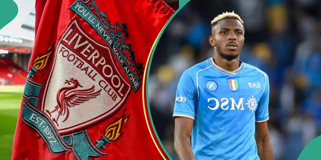 Victor Osimhen and Liverpool crest Victor Osimhen and Liverpool crest