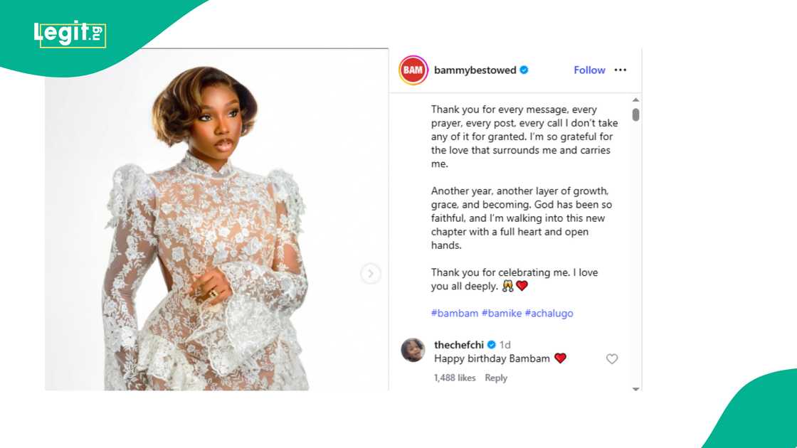 Bambam reacts to Davido's wife Chioma's message. Bambam reacts to Davido's wife Chioma's message.
