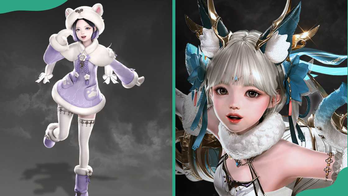 Wildsoul in a purple winter outfit (L) and a white and gold elegant attire (R). Wildsoul in a purple winter outfit (L) and a white and gold elegant attire (R).