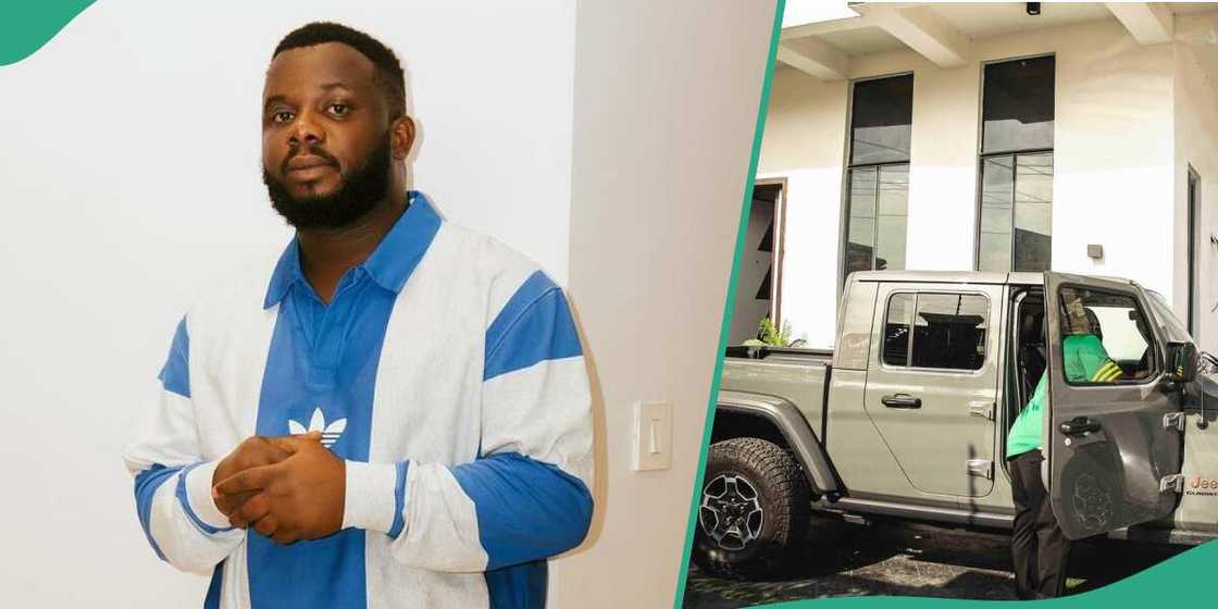 Sabinus flaunts his latest acquisition in Port Harcourt. Sabinus flaunts his latest acquisition in Port Harcourt.