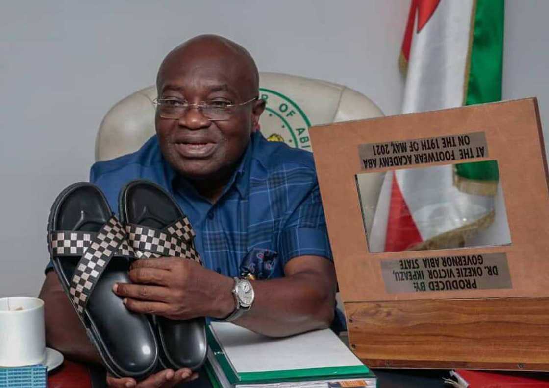 Governor Ikpeazu Turns Shoemaker, Displays Sandals He Made Governor Ikpeazu Turns Shoemaker, Displays Sandals He Made
