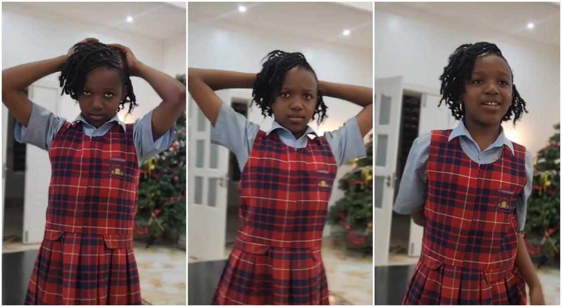 Photos of a girl in school uniform.