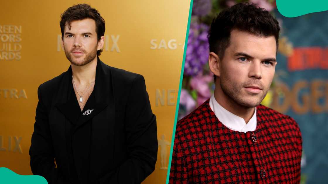 Luke Newton attends a film award ceremony (L). The actor at the the Bridgerton premier (R) Luke Newton attends a film award ceremony (L). The actor at the the Bridgerton premier (R)