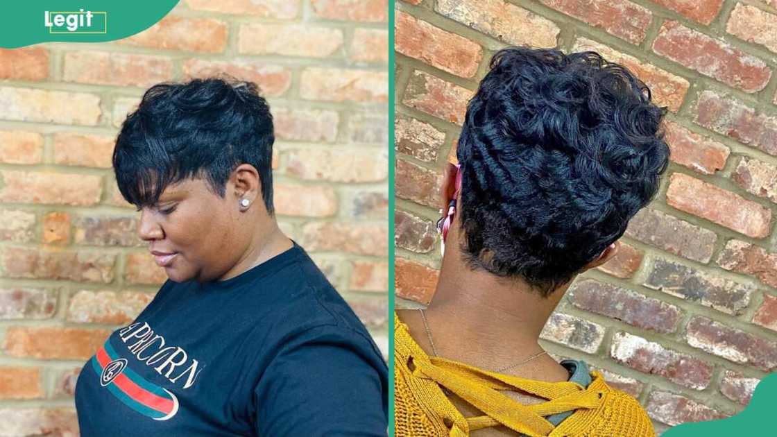 Black textured pixie-style