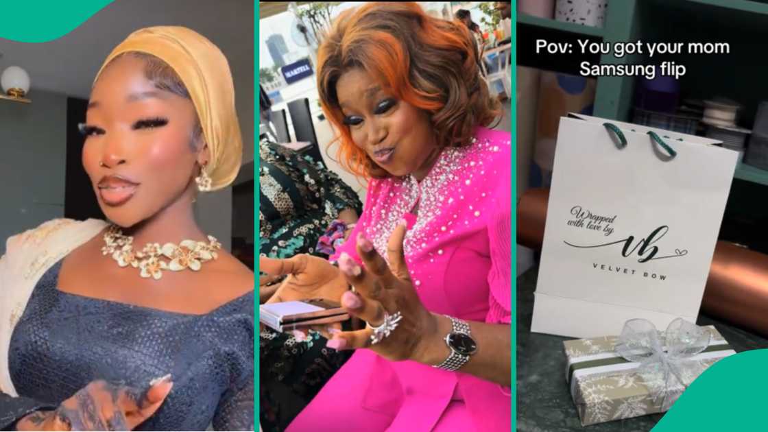 Lady shows her mum's funny reaction after surprising her with Samsung flip phone on her birthday Lady shows her mum's funny reaction after surprising her with Samsung flip phone on her birthday