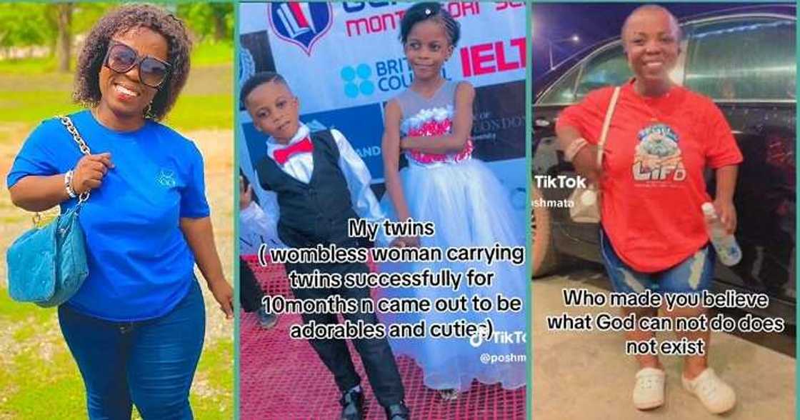 Small-sized woman shows off her twin children Small-sized woman shows off her twin children