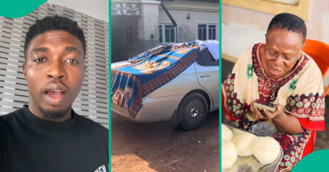 Man posts video of his mother spreading clothes on his car. Man posts video of his mother spreading clothes on his car.