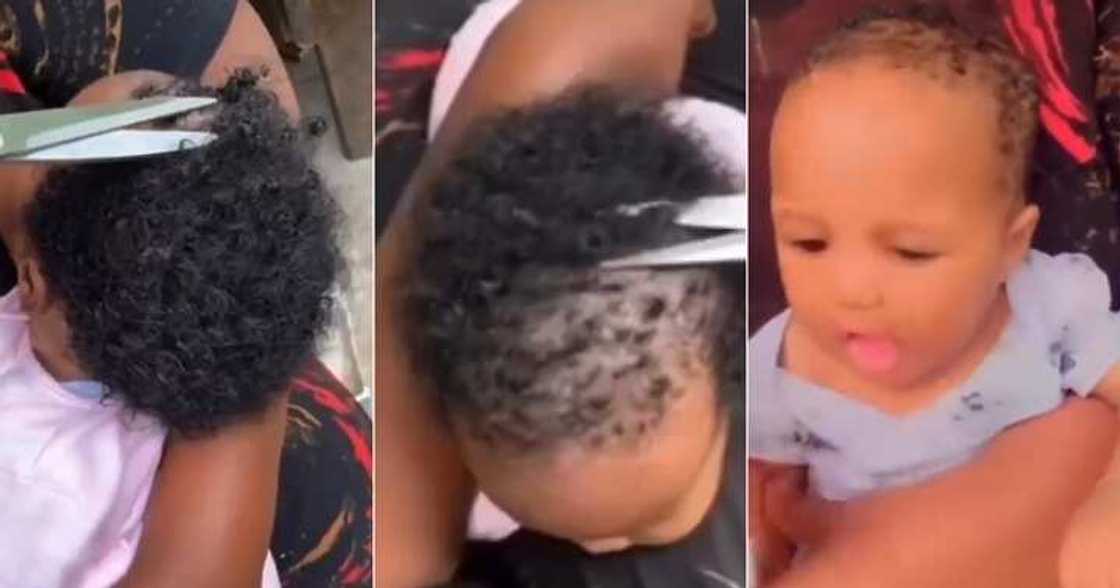 Grandma cuts baby's hair, mum in shock