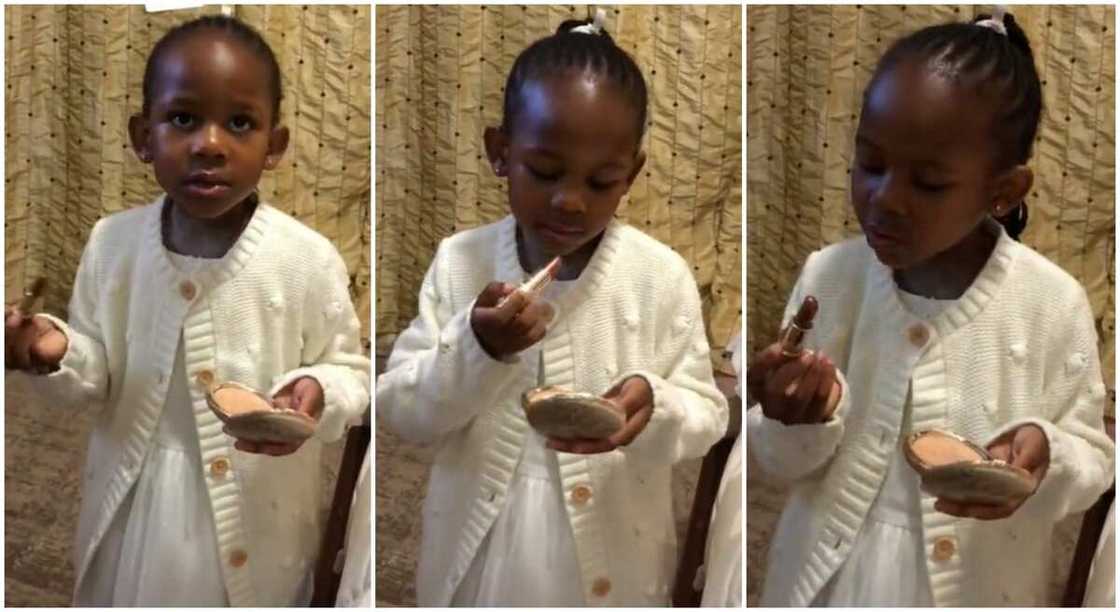 Photos of a little child making herself up. Photos of a little child making herself up.