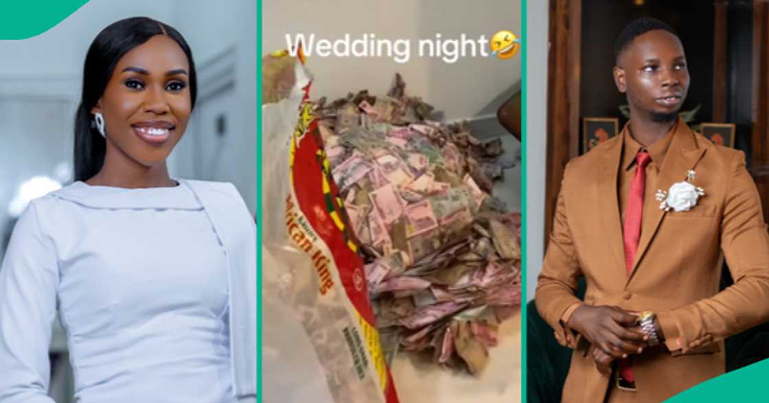 Nigerian couple spends their first night counting money sprayed at wedding. Nigerian couple spends their first night counting money sprayed at wedding.