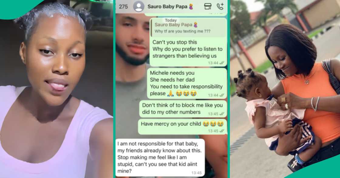 Nigerian lady cries out as baby daddy rejects her and her kid, shares their WhatsApp chat