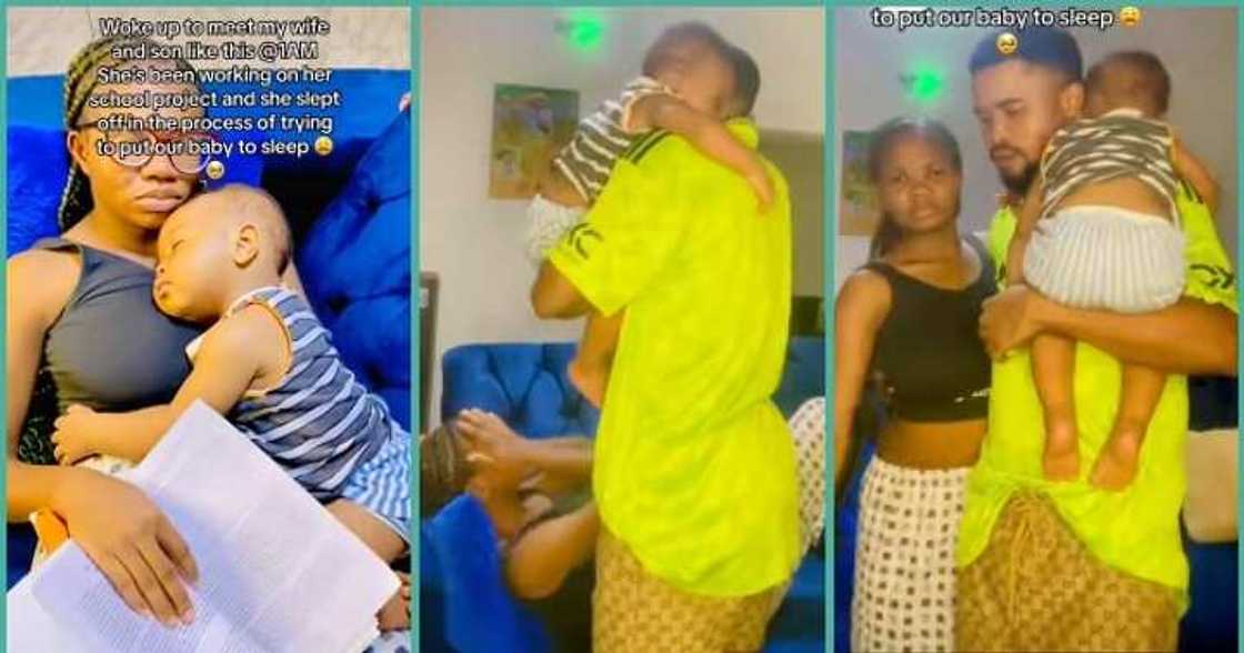 Nigerian man gushes over wife who slept off while babysitting and studying Nigerian man gushes over wife who slept off while babysitting and studying