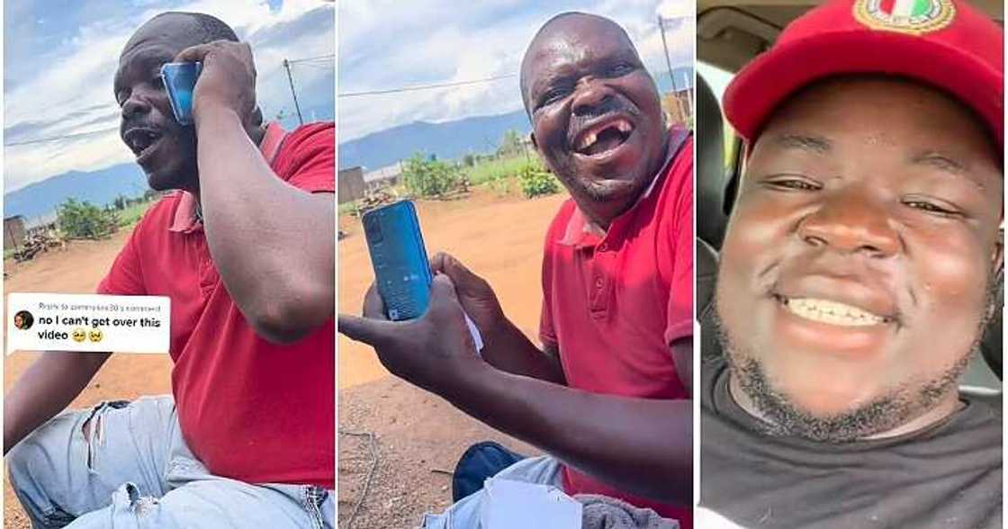 Man appreciates uncle, touch screen phone Man appreciates uncle, touch screen phone