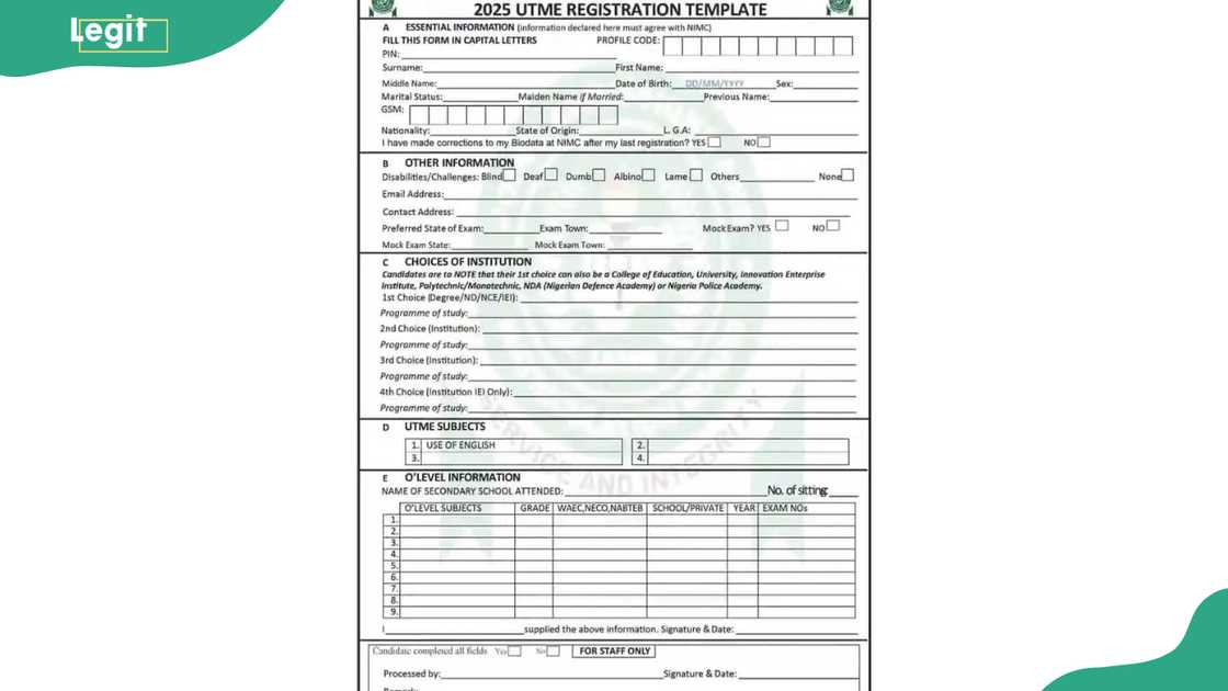 JAMB form JAMB form