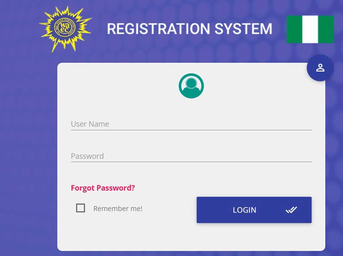 A screenshot of the WAEC registration portal