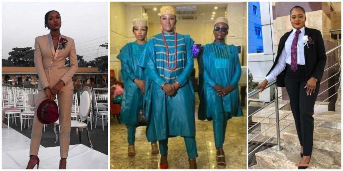 Photos of ladies in agbada and tuxedos. Photos of ladies in agbada and tuxedos.