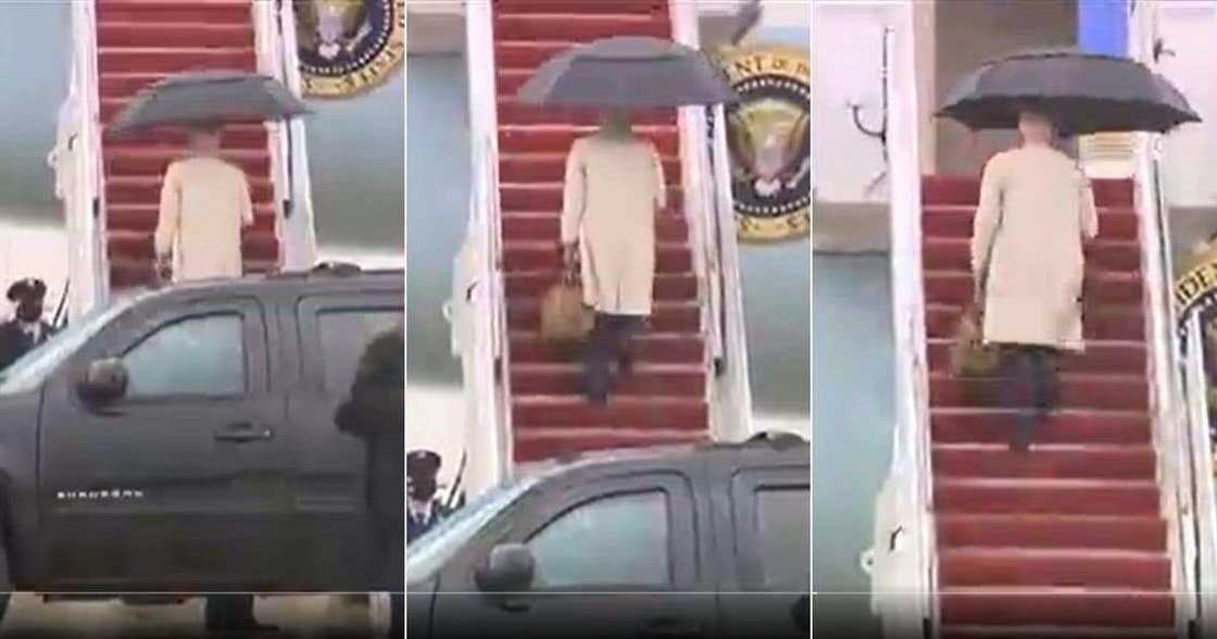 US president Joe Biden nearly slips on the stairs as he boards Airforce One plane. Image: Twitter US president Joe Biden nearly slips on the stairs as he boards Airforce One plane. Image: Twitter