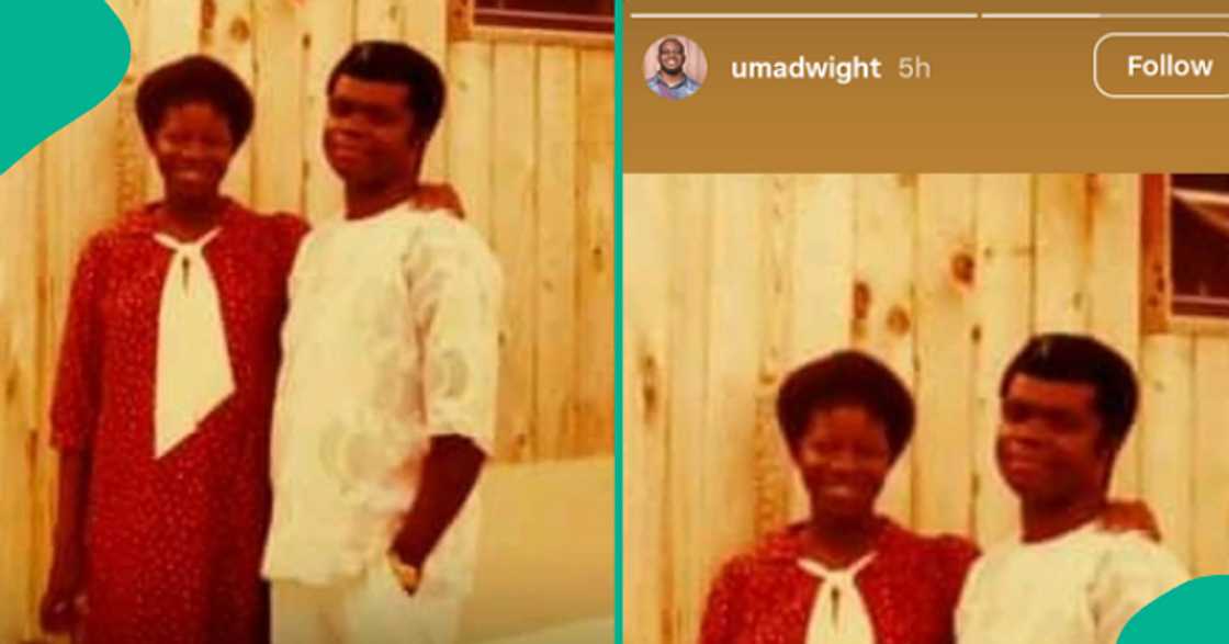 Uma Ukpai's son shares a throwback photo of his parents. Uma Ukpai's son shares a throwback photo of his parents.