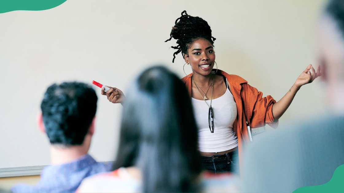 A student participates in a lecture session A student participates in a lecture session