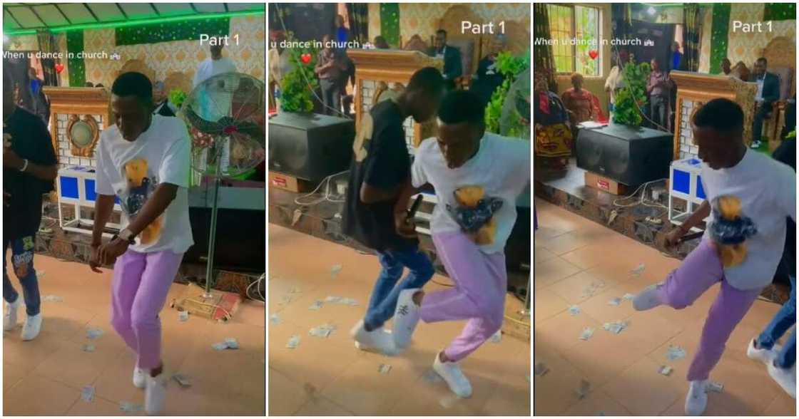 Legwork, young man dances in church, pastor smiles Legwork, young man dances in church, pastor smiles