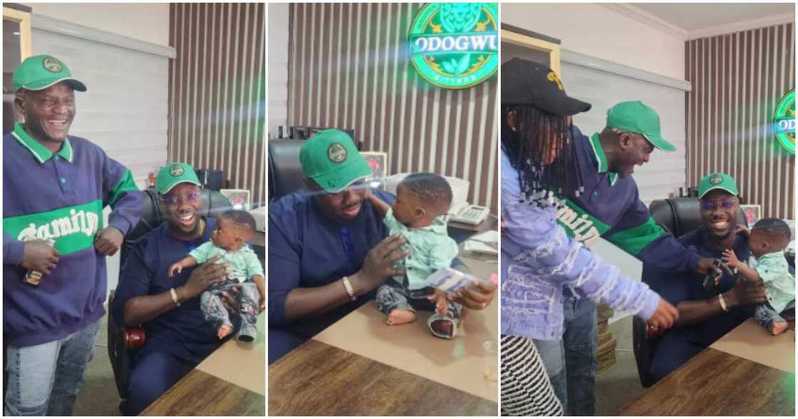 Nigerian singer Portable with his family and Obi Cubana