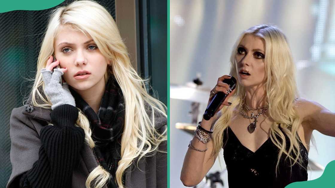 Taylor Momsen is pictured talking on the phone and singing onstage Taylor Momsen is pictured talking on the phone and singing onstage