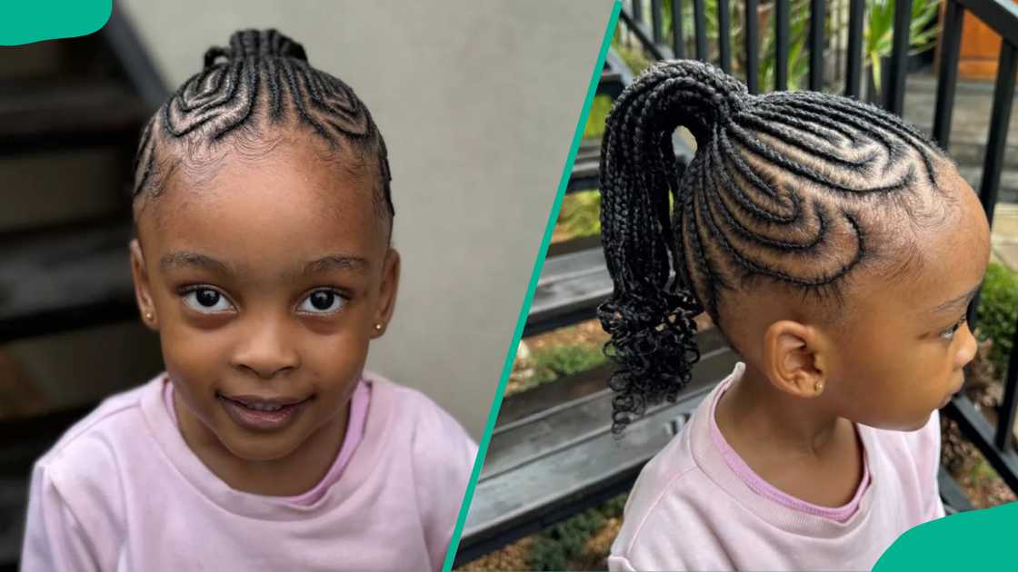 A girl wearing Cornrows with a curly ponytail A girl wearing Cornrows with a curly ponytail