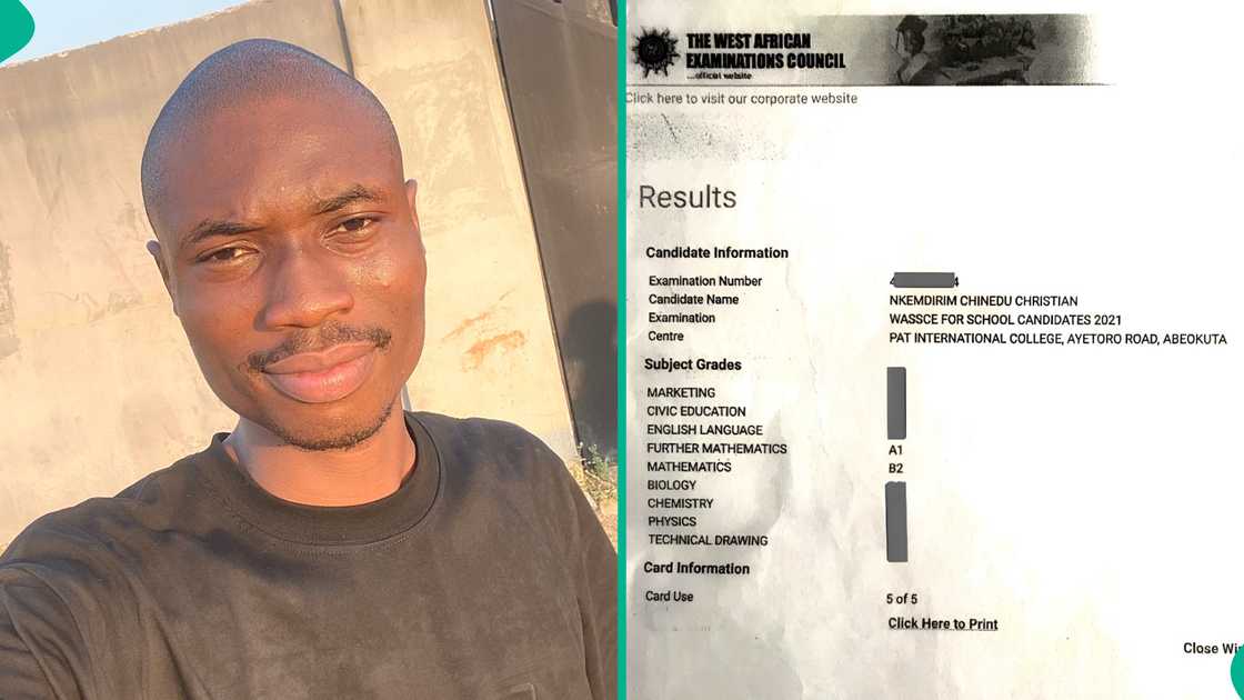 Mixed reactions as barber showcases his WAEC result, says he doesn't understand how he ended up with an A1 in further mathematics