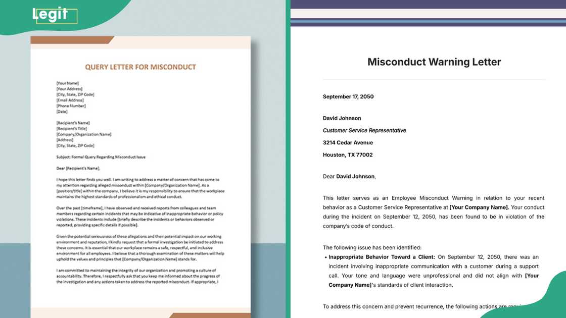 A query letter for misconduct and a warning letter A query letter for misconduct and a warning letter