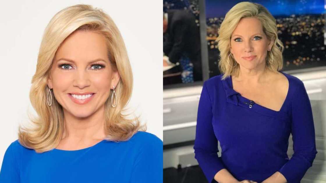 Shannon Bream in blue attire and blonde hairstyles