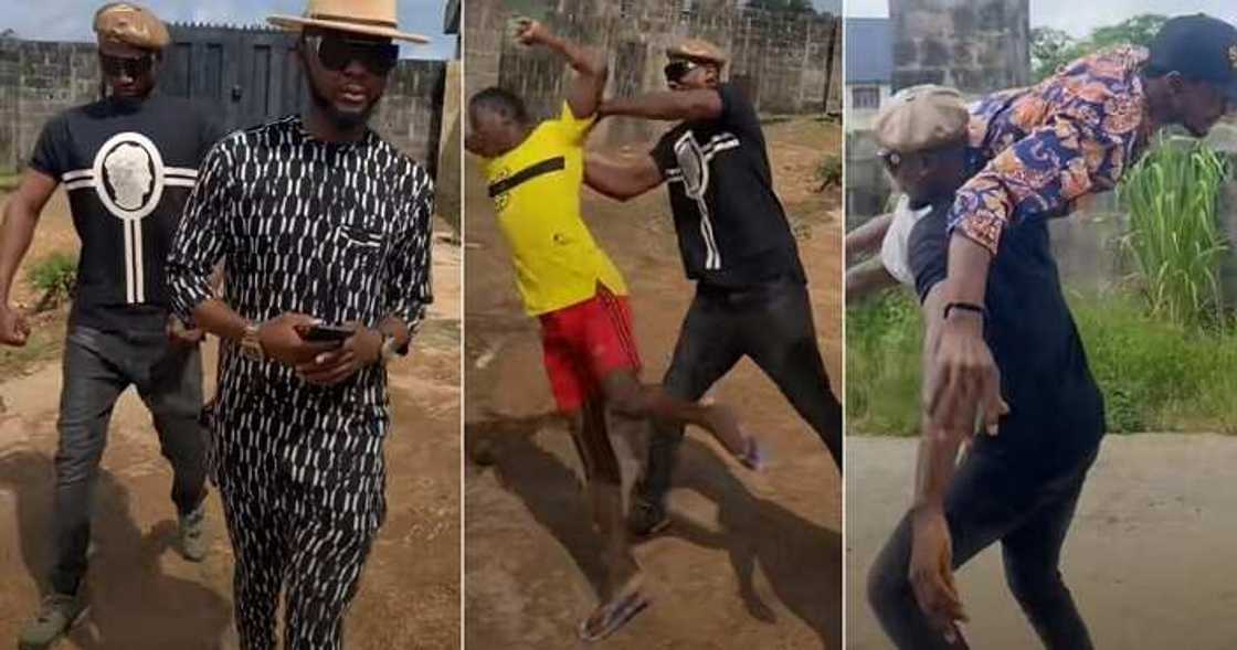 2 men imitate Kizz Daniel and bouncer