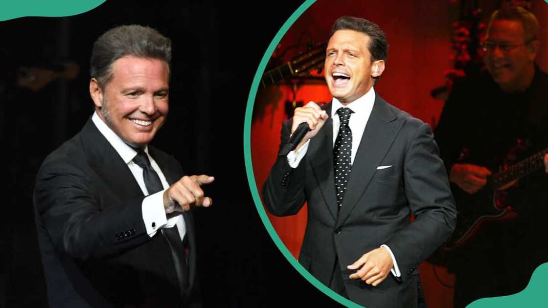 Luis Miguel at a concert in Las Vegas, NV (L). The singer performs at the American Airlines Arena in Miami, Florida (R).