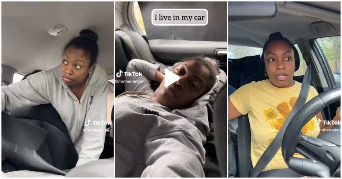 Nate, Honda Civic, lives in her car, belongings Nate, Honda Civic, lives in her car, belongings