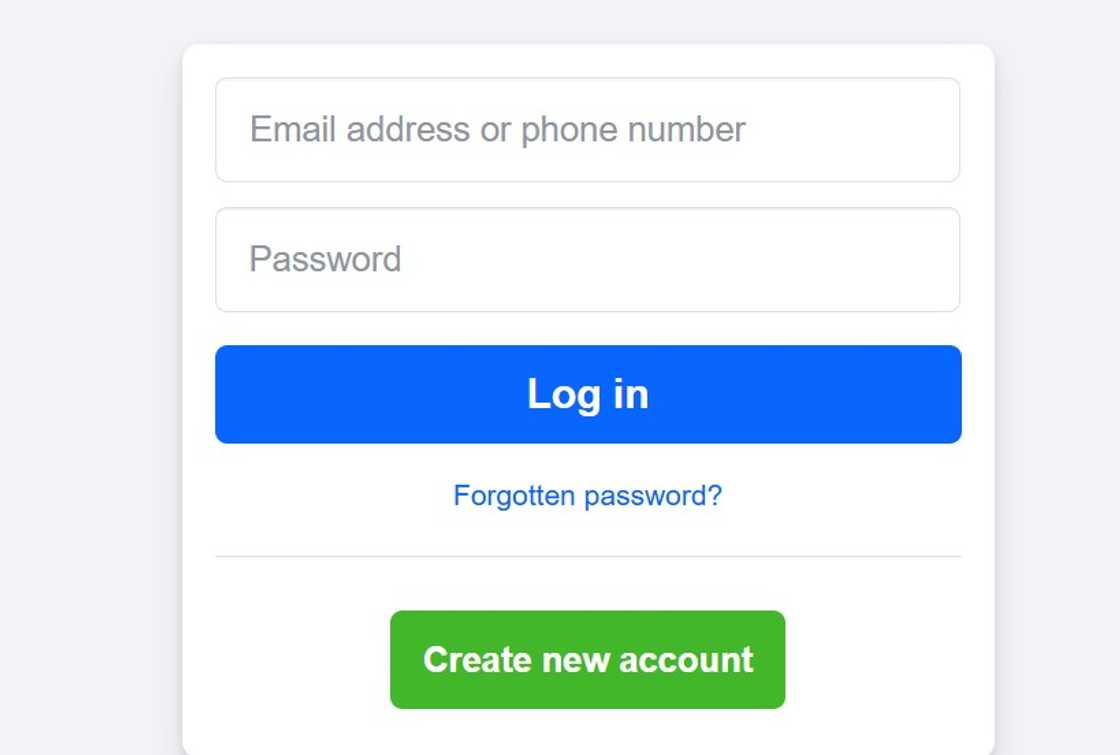 A screenshot of the Facebook login page