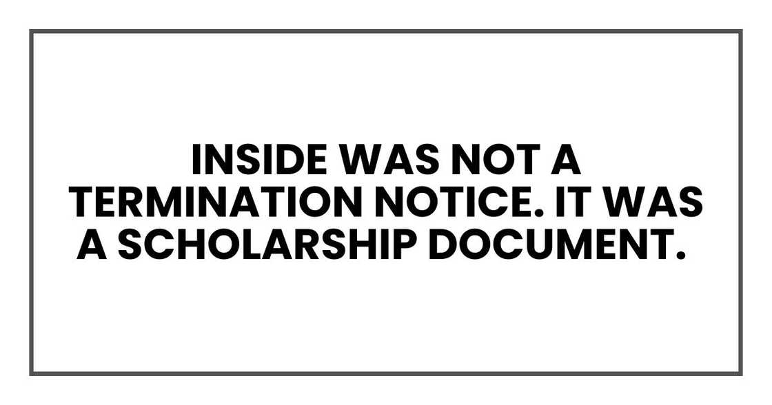 Inside was not a termination notice. It was a scholarship document.
