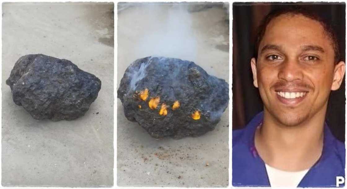 Man shares video of rare black stone that could ignite fire. Man shares video of rare black stone that could ignite fire.