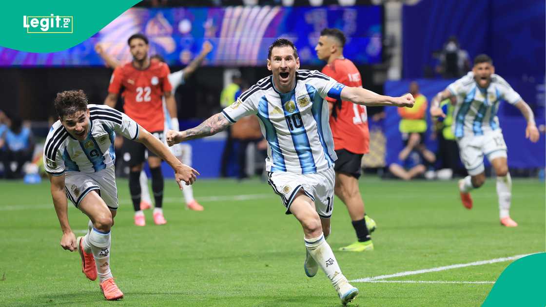 Lionel Messi celebrates after the 3-2 victory during the FIFA World Cup 2026 Round of 16 match against Egypt. Photo by Elsa Lionel Messi celebrates after the 3-2 victory during the FIFA World Cup 2026 Round of 16 match against Egypt. Photo by Elsa