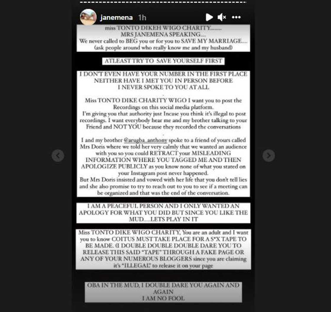 Jane Mena dares Tonto Dikeh. Jane Mena dares Tonto Dikeh.