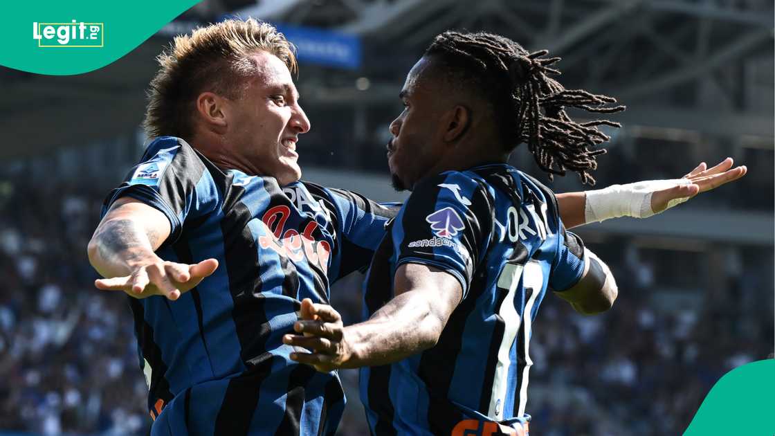 Mateo Retegui, Ademola Lookman, Atalanta, Fiorentina, Gewiss Stadium, Bergamo, Italy, Serie A. Mateo Retegui, Ademola Lookman, Atalanta, Fiorentina, Gewiss Stadium, Bergamo, Italy, Serie A.