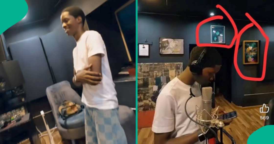 Man reacts after watching a viral video of Wizkid's son recording a song at a studio.