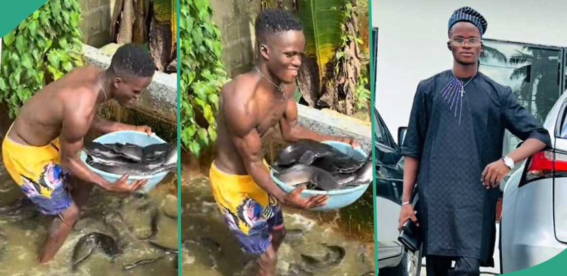 Fish farmer shows off neat dress after working hard. Fish farmer shows off neat dress after working hard.