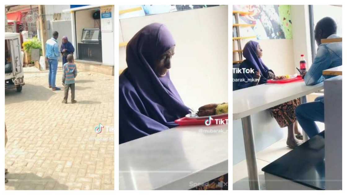 kind man help poor woman kind man help poor woman