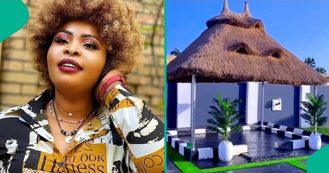 Lady rejoices after completing her building project. Lady rejoices after completing her building project.